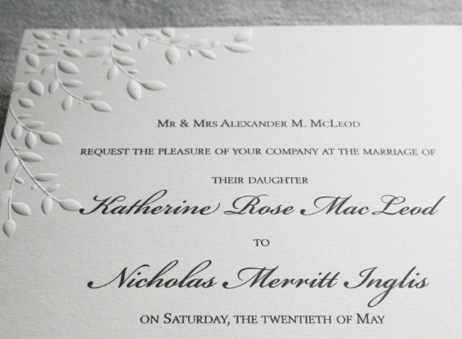 Embossed 21cm x 10cm Wedding Invitation